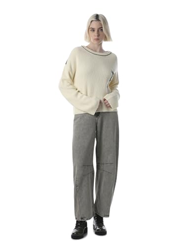 ONLY Women's Typography Relaxed Fit Beige Sweater