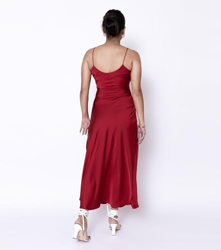 Sheux Red Satin Valentine Dress for Women – A-Line Gown for Date Night, Romantic Dinners & Special Evenings (XS)