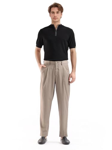 RARE RABBIT Men's Windsor Dark Beige Cotton Plain Relaxed Fit Trouser