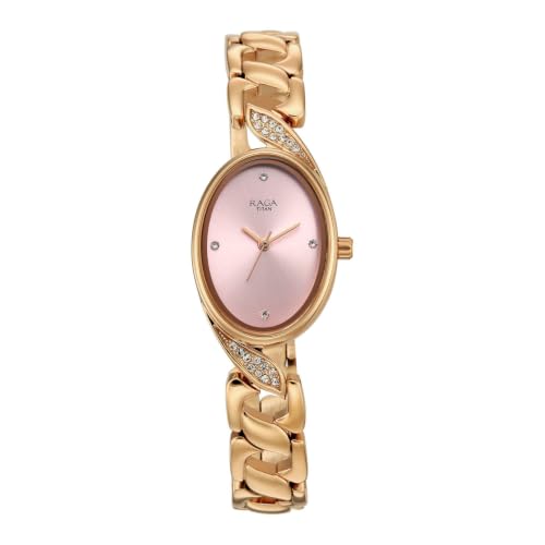 Titan Raga Showstopper 5.0 Quartz 3 Hands Shaped Rose Gold Dial, Rose Gold Strap Watch for Women - 95480WM01
