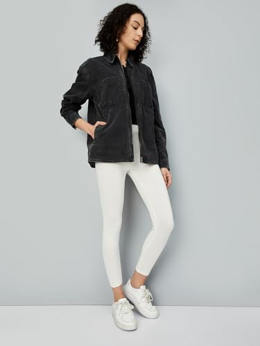 Max Women Solid Calf Length Leggings, Off White, XL