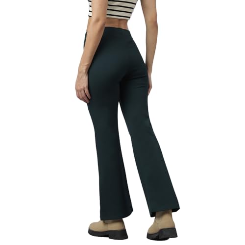 Latin Quarters Women Green Bottle Casual Solid High Rise Trousers_M