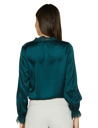 VERO MODA Women Solid Polyester Regular Fit Dark Green Top