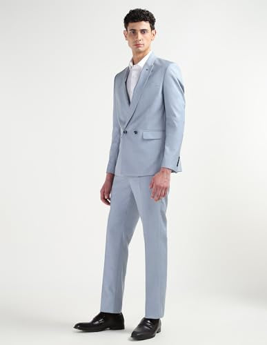 Arrow Men's Self Design Tailored Fit Suit (ARAJSU5571_Blue_36)