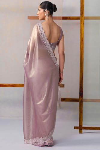 Soch Womens Silver Net Embellished Saree