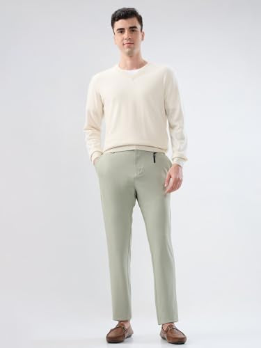 Park Avenue Men Commutech Fit Structure Pattern Cotton Spandex Blend Flat Front Casual Trouser Green