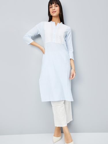Max Women Lace Detail Straight Kurta (Blue_XXL)