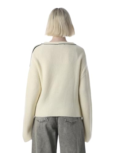 ONLY Women's Typography Relaxed Fit Beige Sweater