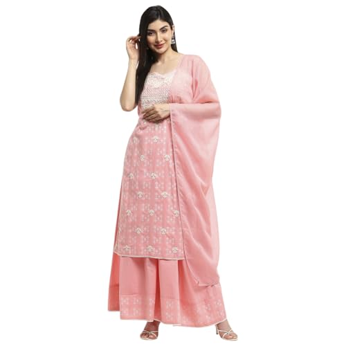 BIBA Women Pink Cotton Floral Strappy Straight Suit Set_44