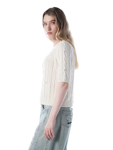 ONLY Women's Self Design Regular Fit White Sweater