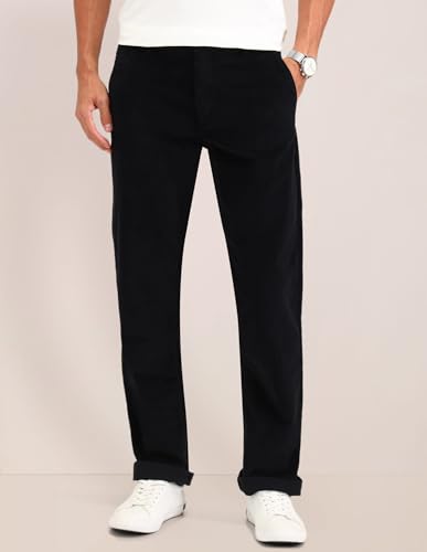 U.S. POLO ASSN. Mens Solid Black Mid Rise Cotton Button Classic Flat Front Slant Pocket Casual Pants (USTRO1785S_Black_)