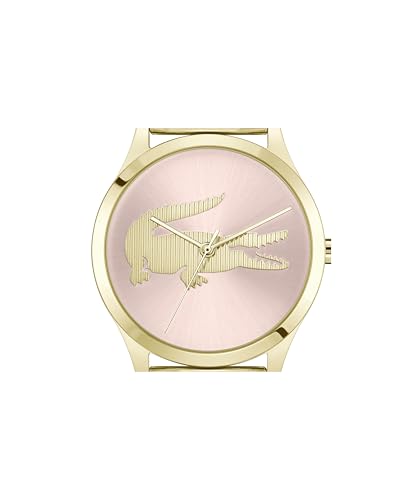 Lacoste Crocodelle Women's 3H Quartz Watch, Stainless Steel Mesh Bracelet - Modern, Classic Timepiece - Gift for Her, 36mm, Gold Plated-Pink