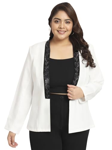 wild U Women Plus Size Blazer | Sequin Embellished | Mild Stretch | Western Stylish Cocktail Jacket (White, Size : 5XL)