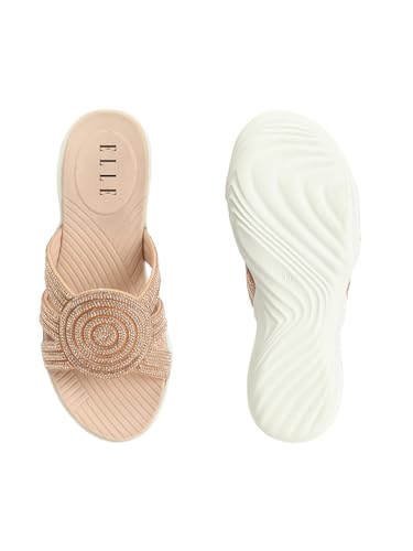 ELLE women Comforable Slide Wedge Heel Sandal,Colour-Pink, Size-UK- 40