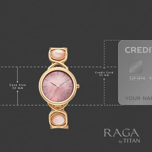 Titan Raga Power Pearls 2.0 with Quartz Analog Mother of Pearl Dial Rose Gold Brass Strap Watch for Women - 2810WM02F