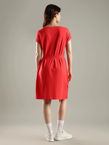 Tommy Hilfiger Cotton Round Neck A-Line Dress Red