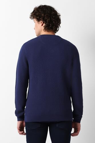 Men Navy Textured V Neck Sweater