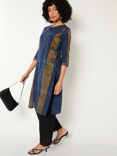 Max Women Checked Straight Kurta (Blue_M)
