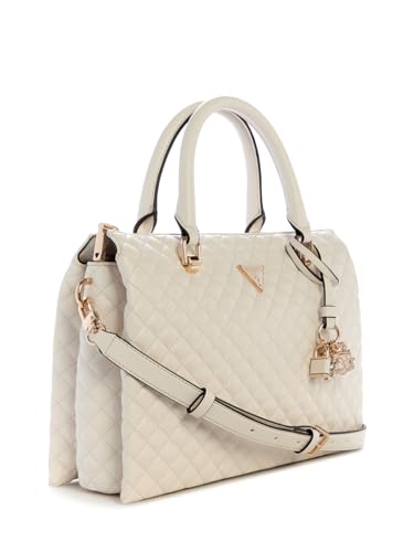 GUESS Off White Quilted Everlee Girlfriend Satchel Bag