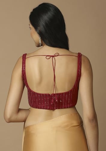 Salwar Studio Women's Maroon Embroidered Saree Blouse-VF-0192-MRON-40