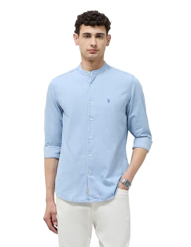 U.S. Polo Assn. Denim Co. Men's Solid Slim Fit Shirt (UDSHT1900_Light Indigo
