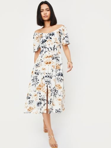 Max Women's Polycotton Modern Midi Dress (DTI3601_Ivory