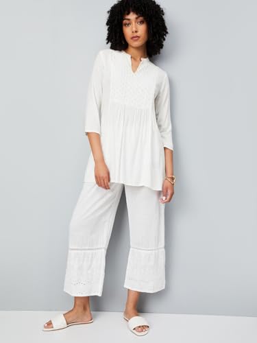 Max Women Schiffili Embroidered Hem Palazzos (Off White_XXL)