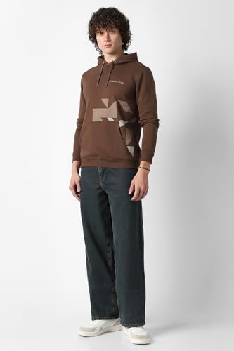 Men Brown Print Hooded Neck Sweatshirt