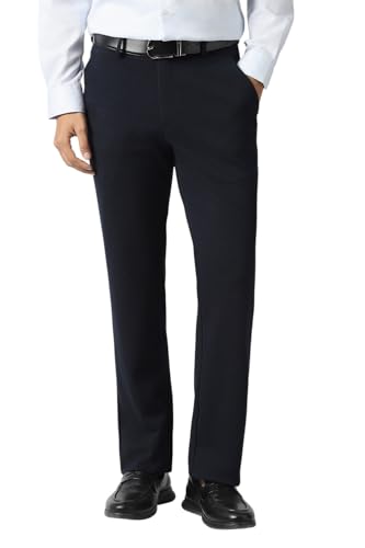 Men Navy Textured Trousers
