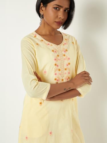 Max Women Embroidered Straight Kurta(Yellow_XXL)