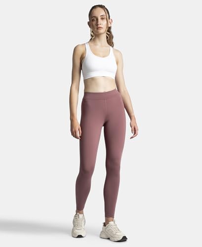 Jockey MW20 Women's Microfiber Elastane Stretch Performance Leggings with Elasticated Waistband_Wild Ginger_L Red