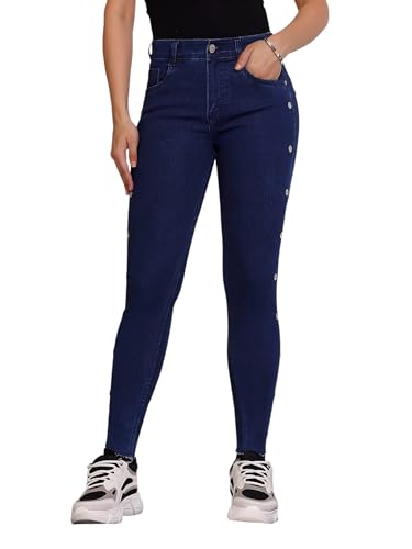 Dolce Crudo Women's Skinny Fit Mid Rise Cropped Length Eyelet Detailing Denim Stretchable Jeans (DOSS21DEN99-37-198-30, Dusty Blue, 30)