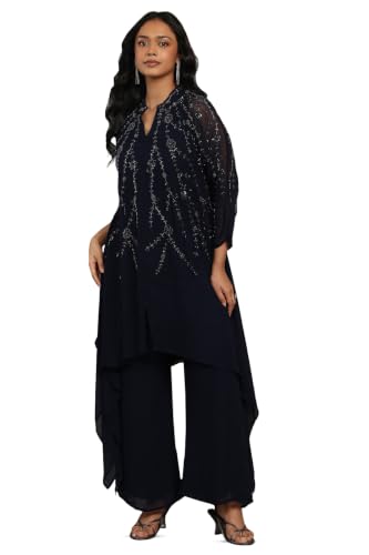 Soch Womens Navy Blue Georgette Cutdana Hand Embroidered Co-Ord Set