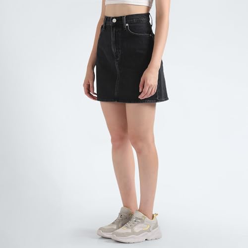 Tommy Hilfiger Cotton Black Solid Women Denim Skirt (M)