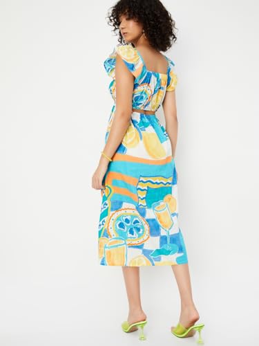 Max Kalki x Max Women Printed Tie-Up Waist A-line Dress(Multicolour_S)
