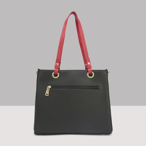 Caprese Aimee Large Quilted Faux Leather Satchel Bag for Women | Dual Closure, Multi-Compartment Shoulder & Crossbody Handbag with Detachable Strap | Perfect for Work, Travel & Shopping (Black)