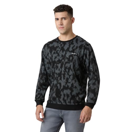 Pepe Black Self Design Full Sleeves Men Sweatshirt