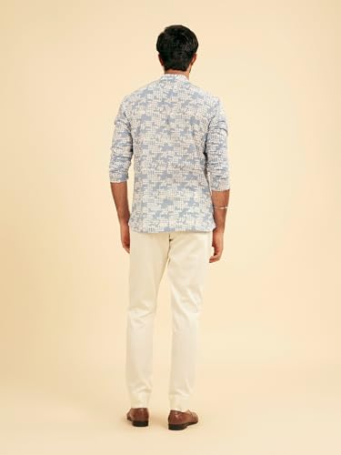 Manyavar Men's Cotton Printed Casual Short Kurta (Light Blue,XL)