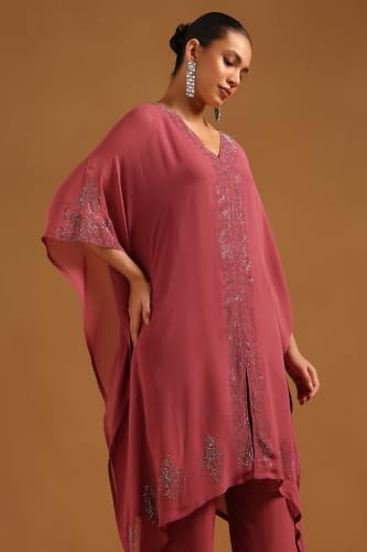 Soch Womens Onion Pink Georgette Embellished Kaftan Suit With Stone Work