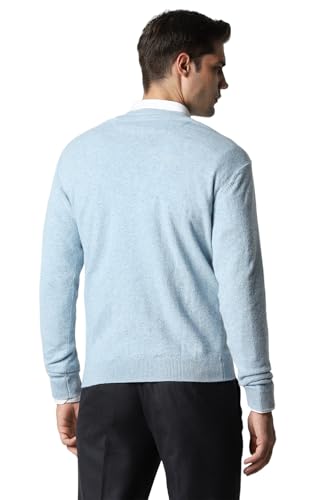 Men Blue Solid V Neck Sweater