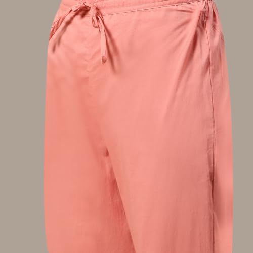 Biba Women Blush Pink Printed Straight Kurta Regular Pants Suit Set_46