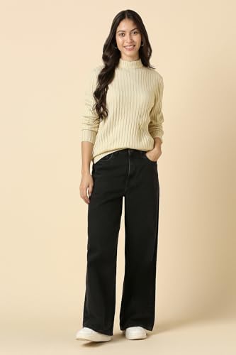 Allen Solly Womens Solid Sweater Beige