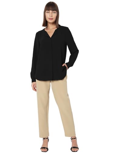 VERO MODA Women Solid Polyester Regular Fit Black Shirt