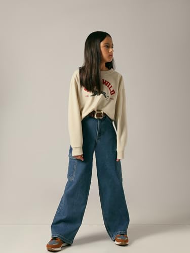 VERO MODA Girl's Solid Wide Leg High Rise Blue Jeans