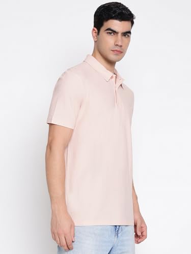 GUESS Small Script Dolly Pink Solid Polo Collar Regular Fit T-Shirt