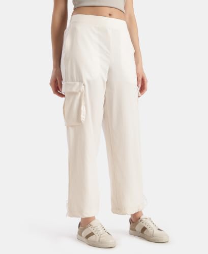 Jockey WZ30 Women Microfiber Fabric Oversized Cargo Utility Pants with Inner Drawstrings_Egret_XL