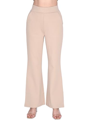 Plus Size Women Boot Cut/Bell Bottom Pull Up (NO Zip) Trouser - HIGH Rise - Stretchable Fabric - Beige Color - Waist Size (L) 32" to (4XL) 40" inches (in, Numeric, 36, Beige)