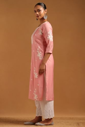 Soch Womens Pink Desert Storm Floral Kurta with Machine Embroidery and Thread Work