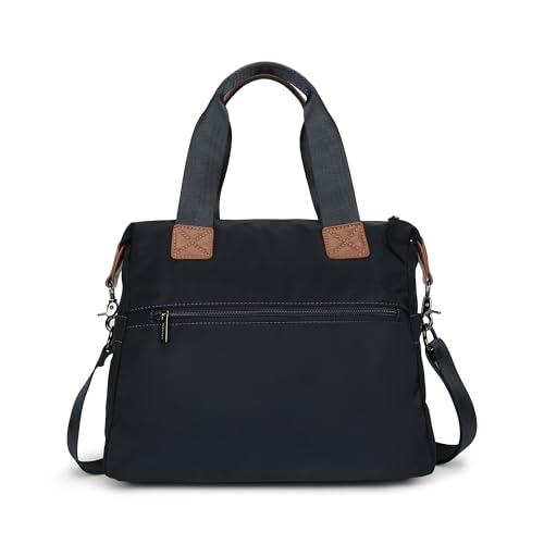 Prussian Edge Nylon Satchel | Dual Carry Handbag with Webbing Handles & Detachable Strap | Deep Blue with Tan Accents | Spacious & Multi-Pocket Design