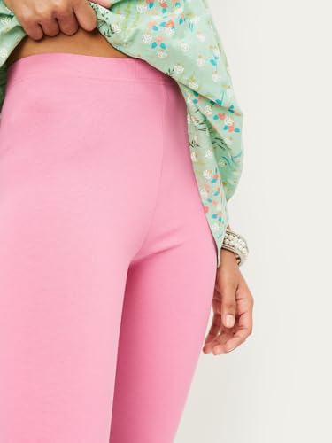 Max Women Solid Calf-Length Leggings(Pink_M)